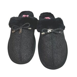 Kate Spade Lacey Slippers‎ Charm Sparkle Bow Faux Fur Scuff Black Size 7B